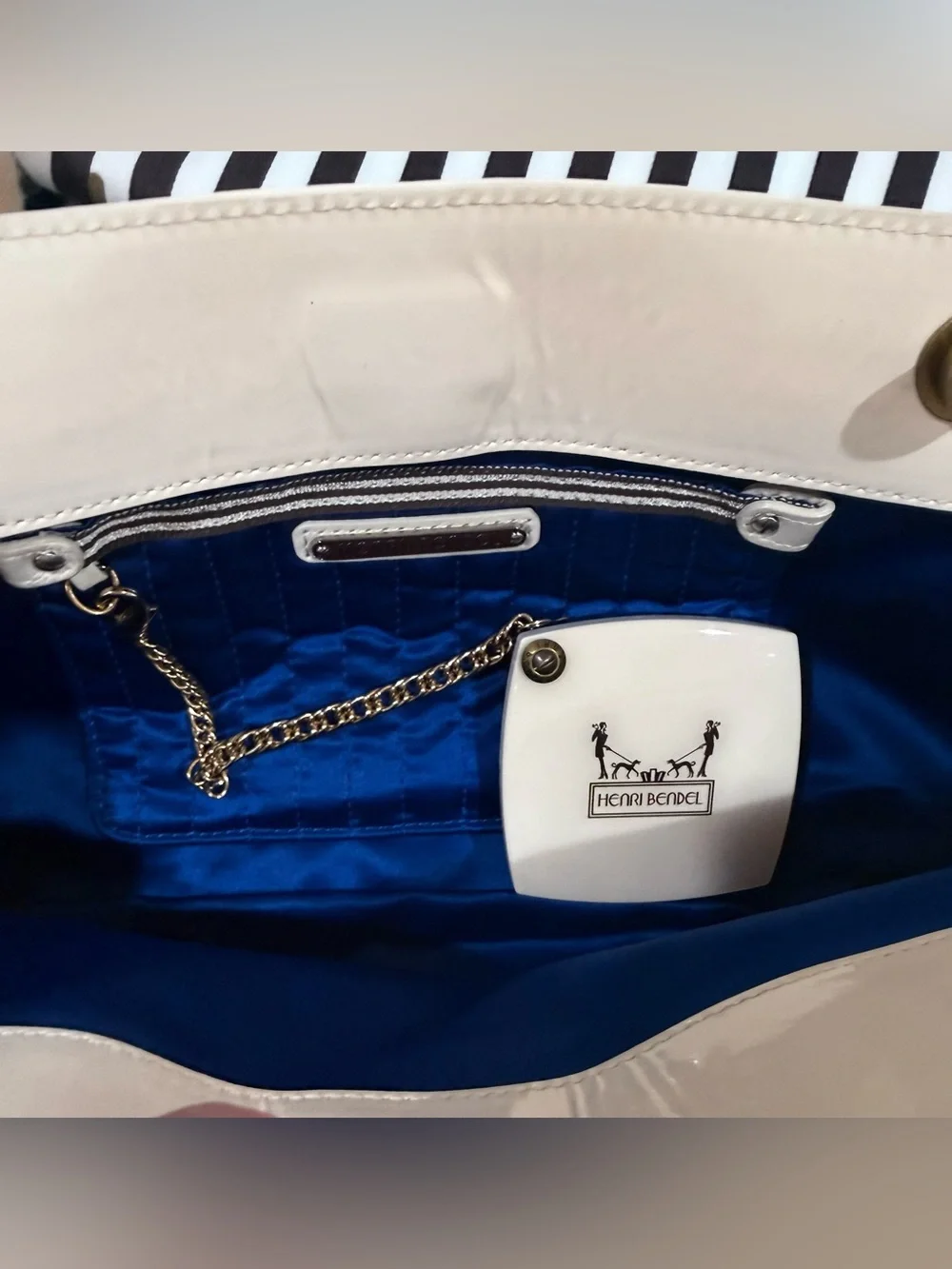 Henri Bendel Cream Patent Leather Paillette Evening Clutch w/ Mirror